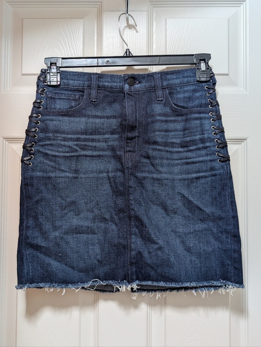 NWT Hudson Nightfall Lulu Jupe western denim pencil raw hem mini skirt Size 27